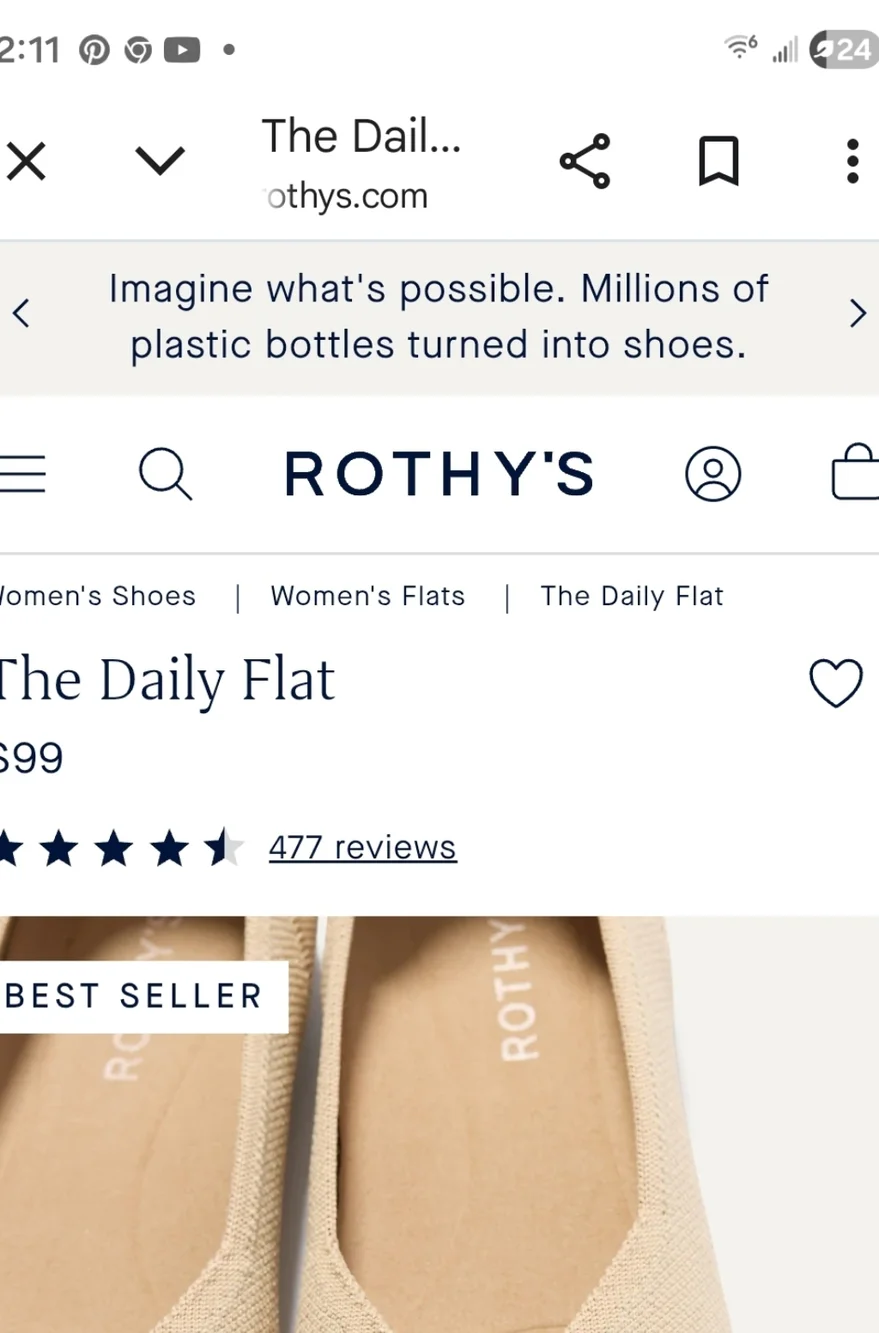 Rothy's Ecru Daily Flats Size 8.5 Pre-Loved Very Good Condition - Picture 2 of 10